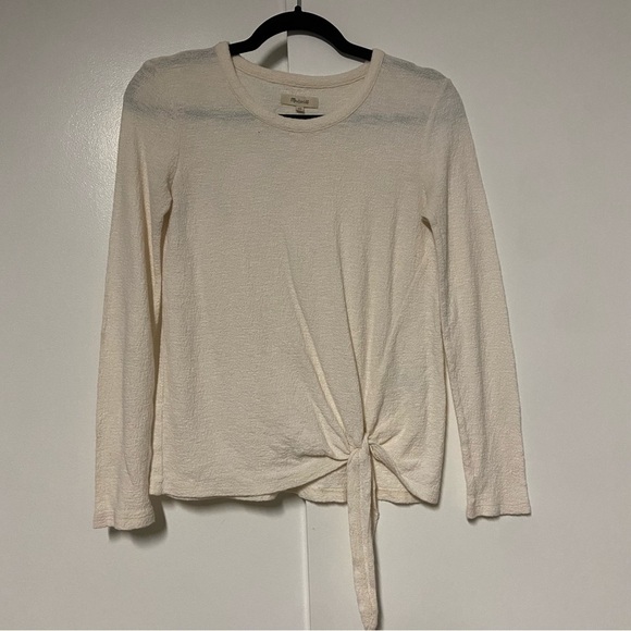 Madewell Ivory soundcheck side tie long sleeve textured Top Size XS - Picture 2 of 8